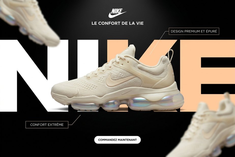 Campagne Nike générée par IA, coloris crème