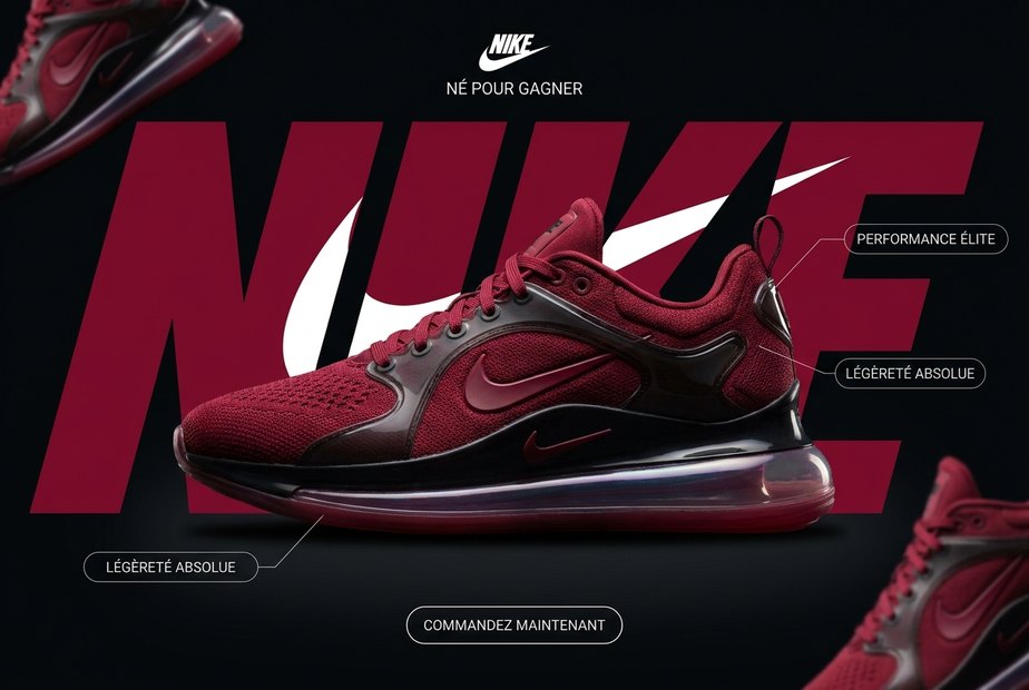 Campagne Nike générée par IA, coloris crimson