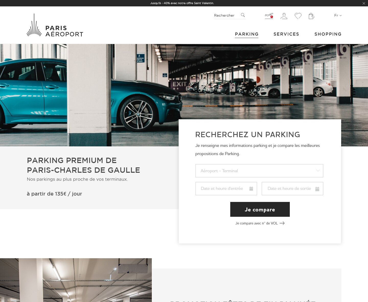 Landing page du parking premium de Paris-Charles de Gaulle, conçue chez Groupe ADP
